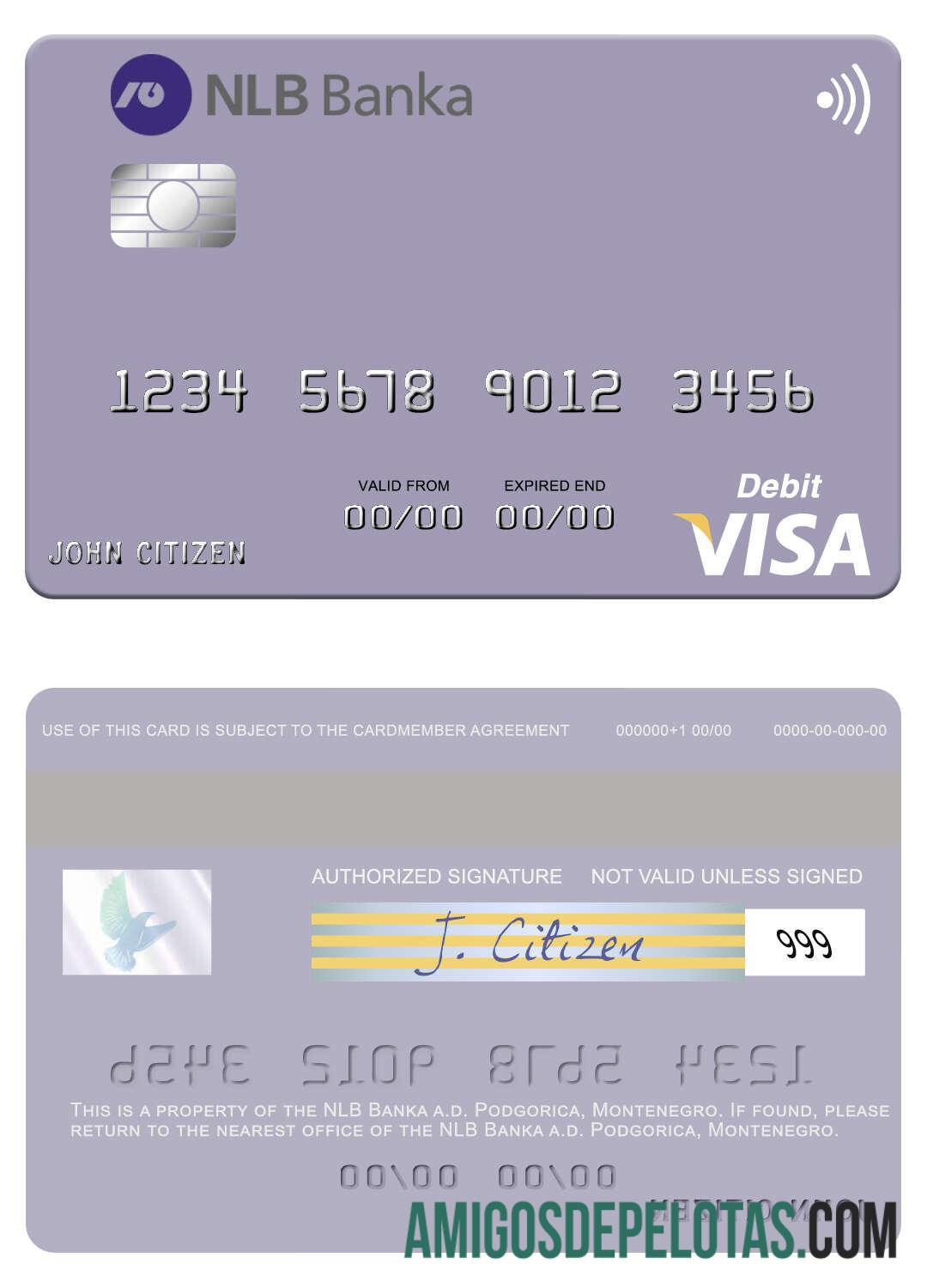Montenegro NLB Banka A.d. Podgorica Visa Debit Card example
